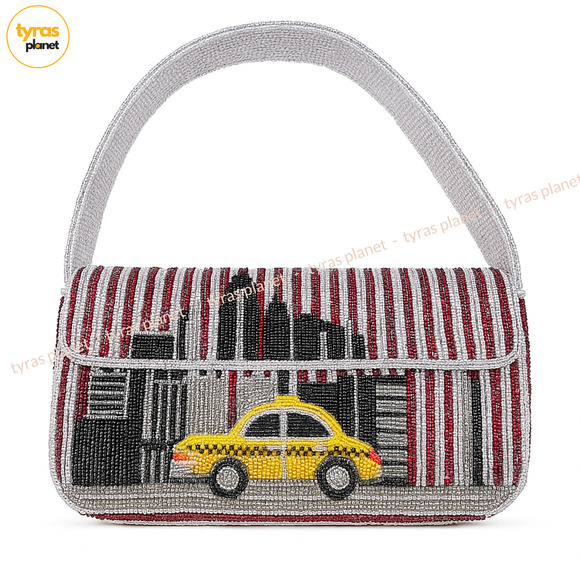 Viral New York City YELLOW TAXI BEADED BAG Handcrafted in India - Picture 1 of 10